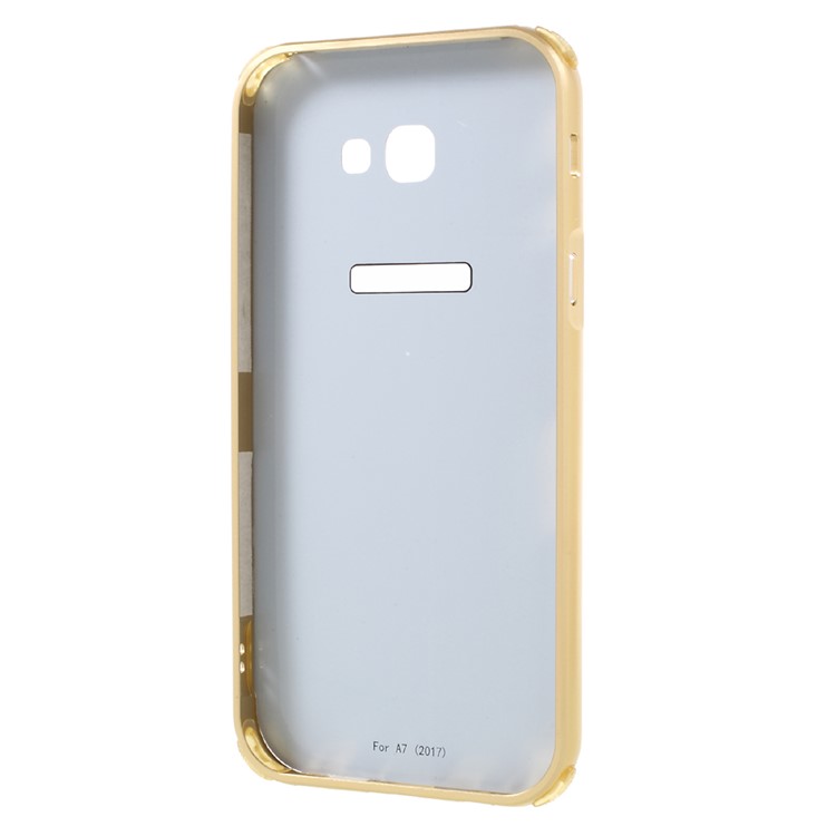 Slide-on Brushed PC Plate + Metal Bumper Hybrid Case Cover for Samsung Galaxy A7 (2017) SM-A720F - Gold-3