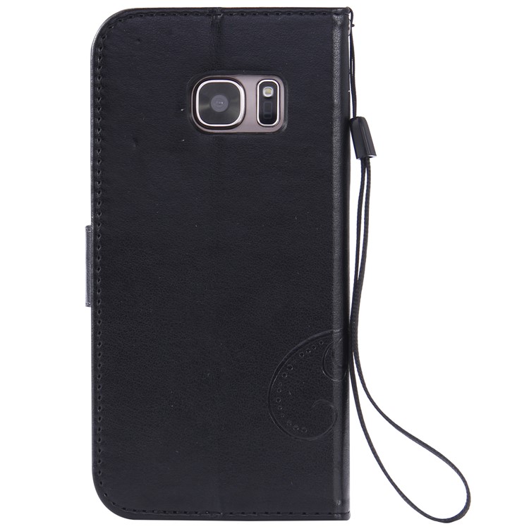 Flower Butterfly Imprinted Leather Mobile Cover with Lanyard for Samsung Galaxy S7 G930 - Black-2