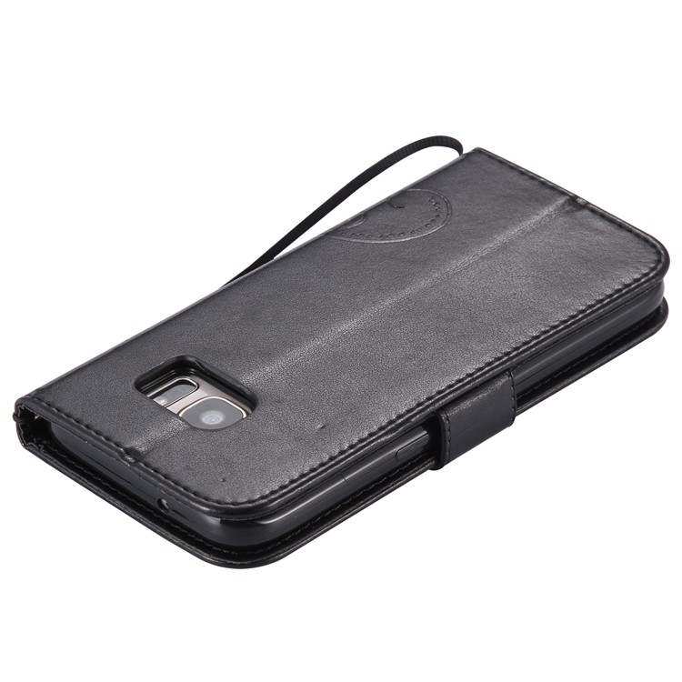 Flower Butterfly Imprinted Leather Mobile Cover with Lanyard for Samsung Galaxy S7 G930 - Black-7