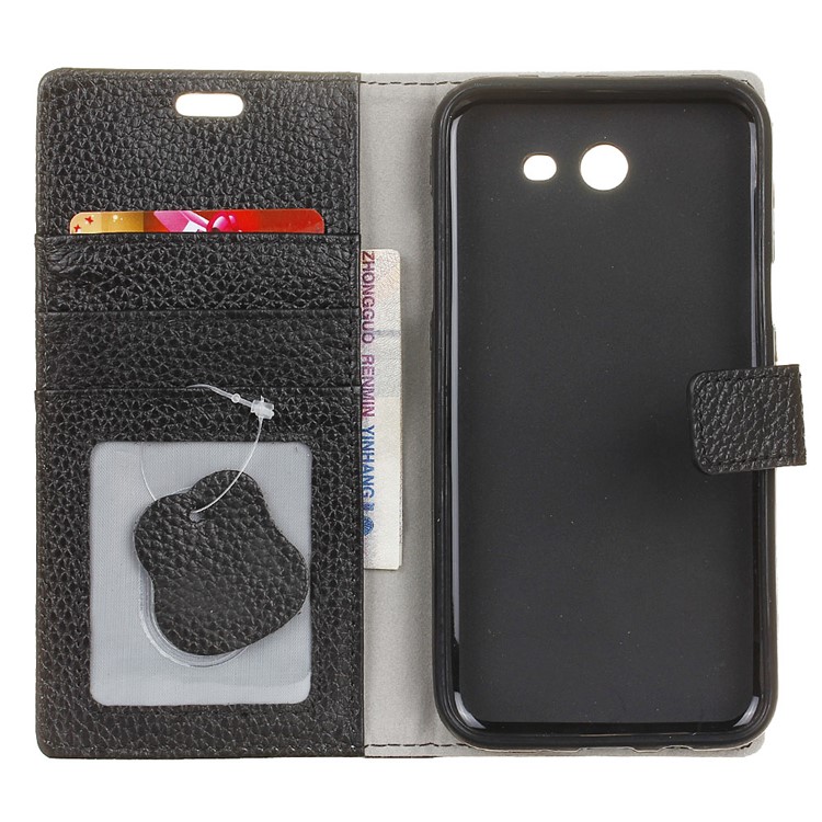 For Samsung Galaxy J5 (2017) Litchi Texture Genuine Leather Stand Wallet Case Cover - Black-7