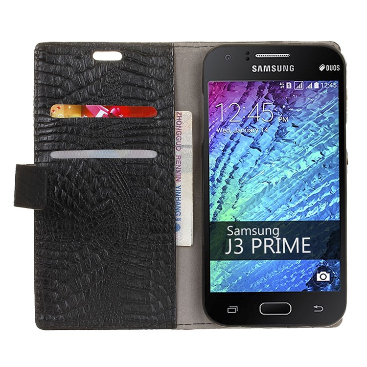 For Samsung Galaxy J5 (2017) Crocodile Texture Flip Stand Wallet Leather Mobile Cover - Black-4