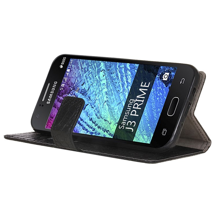 For Samsung Galaxy J5 (2017) Crocodile Texture Flip Stand Wallet Leather Mobile Cover - Black-5