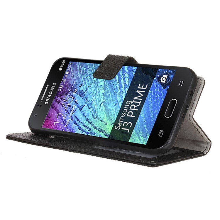 For Samsung Galaxy J7 (2017) Litchi Texture Genuine Leather Stand Wallet Cover - Black-4