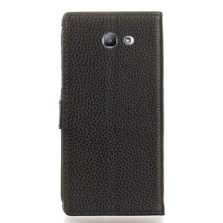 For Samsung Galaxy J7 (2017) Litchi Texture Genuine Leather Stand Wallet Cover - Black-5