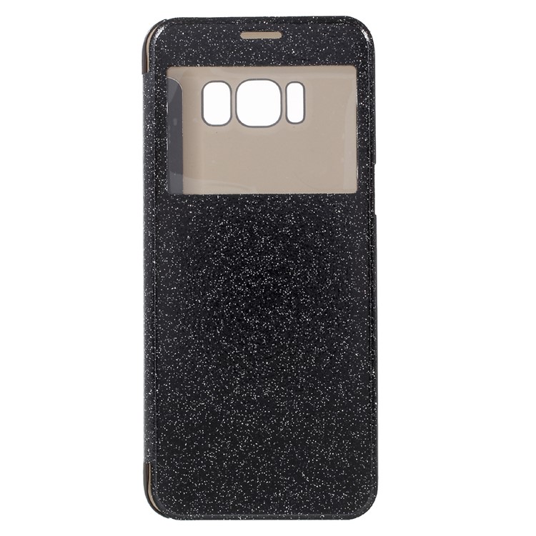 View Window Flash Powder PU Leather Cell Phone Case for Samsung Galaxy S8 G950 - Black-2
