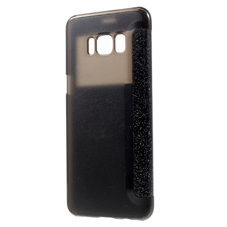 View Window Flash Powder PU Leather Cell Phone Case for Samsung Galaxy S8 G950 - Black-3