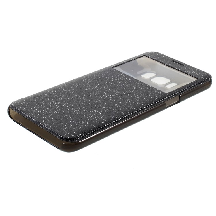 View Window Flash Powder PU Leather Cell Phone Case for Samsung Galaxy S8 G950 - Black-4