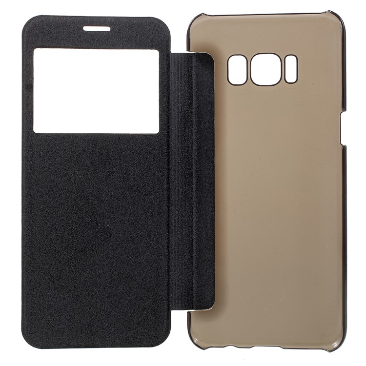 View Window Flash Powder PU Leather Cell Phone Case for Samsung Galaxy S8 G950 - Black-5