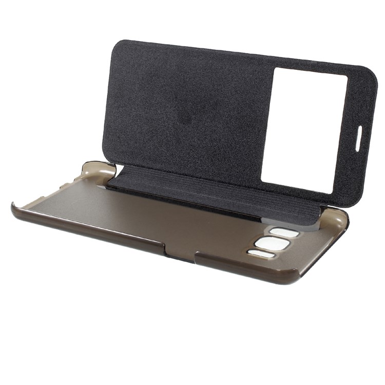 View Window Flash Powder PU Leather Cell Phone Case for Samsung Galaxy S8 G950 - Black-6