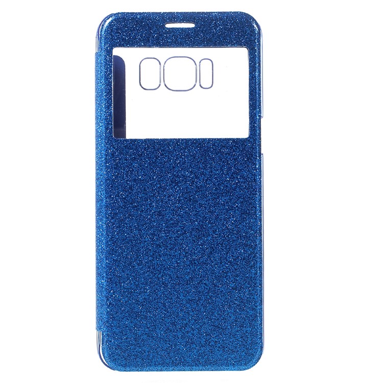 View Window Flash Powder PU Leather + Hard PC Mobile Phone Case Cover for Samsung Galaxy S8 G950 - Blue-1