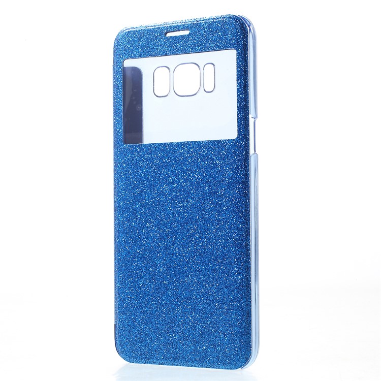 View Window Flash Powder PU Leather + Hard PC Mobile Phone Case Cover for Samsung Galaxy S8 G950 - Blue-2