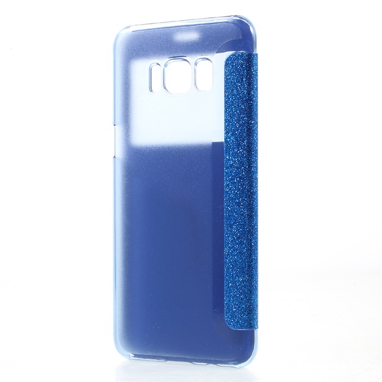 View Window Flash Powder PU Leather + Hard PC Mobile Phone Case Cover for Samsung Galaxy S8 G950 - Blue-3
