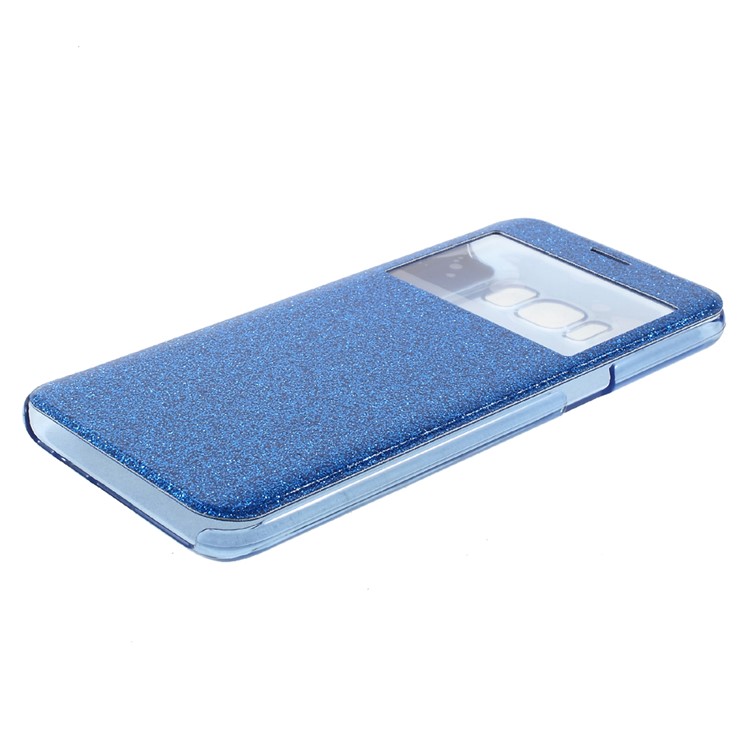 View Window Flash Powder PU Leather + Hard PC Mobile Phone Case Cover for Samsung Galaxy S8 G950 - Blue-4