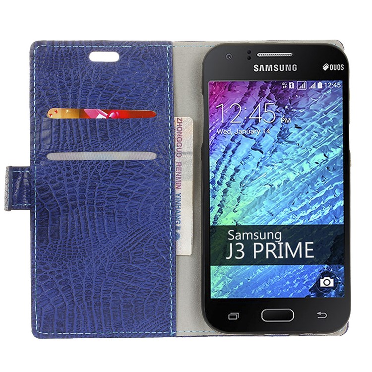 For Samsung Galaxy J7 (2017) Crocodile Texture Wallet Stand Leather Smartphone Case - Blue-3