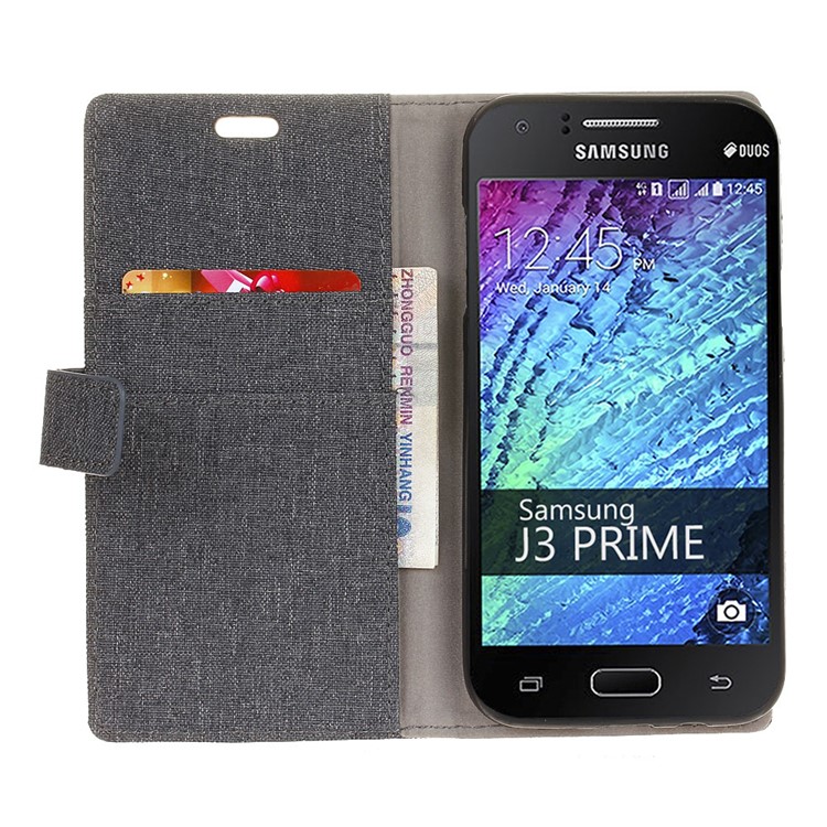 Linen Cloth Leather Wallet Stand Cell Phone Case for Samsung Galaxy J7 (2017) - Black-4