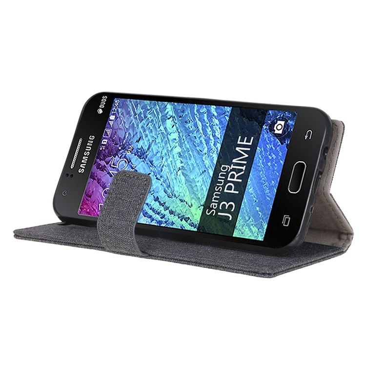 Linen Cloth Leather Wallet Stand Cell Phone Case for Samsung Galaxy J7 (2017) - Black-5