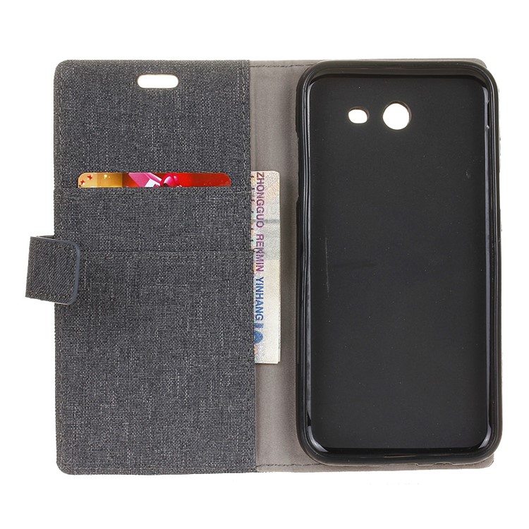 Linen Cloth Leather Wallet Stand Cell Phone Case for Samsung Galaxy J7 (2017) - Black-8