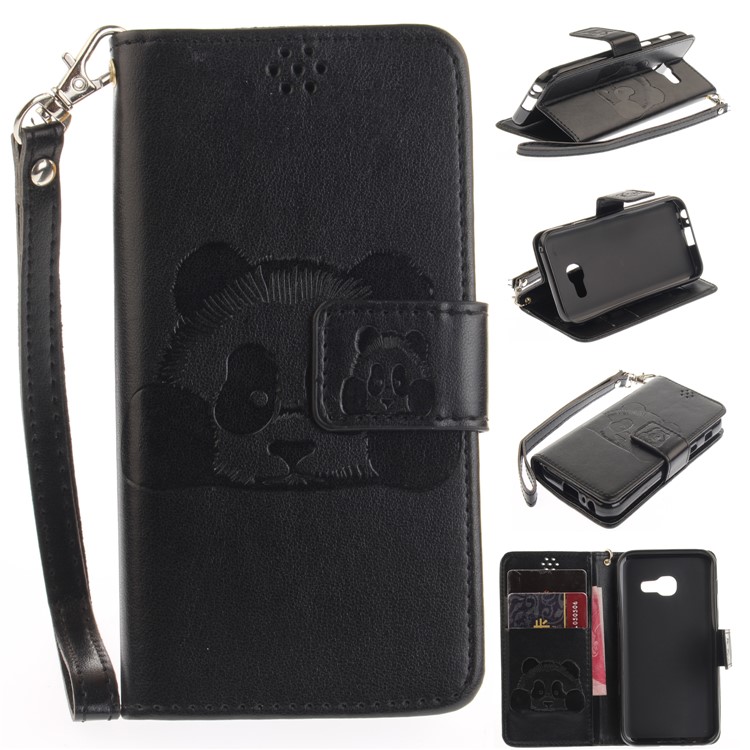Panda Pattern Imprinted Leather Wallet Case for Samsung Galaxy A3 (2017) - Black-1