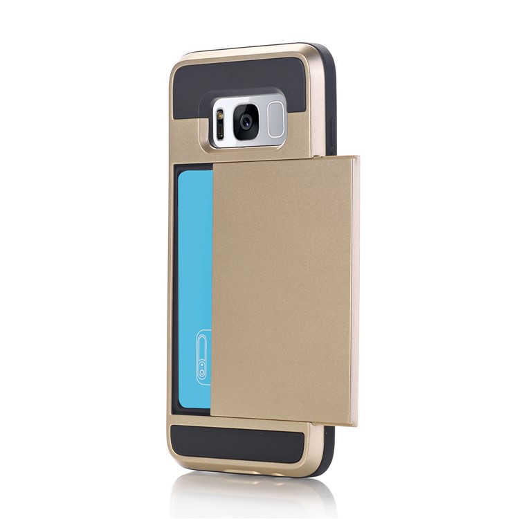 Plastic TPU Sliding Card Holder Mobile Casing for Samsung Galaxy S8 - Gold-1