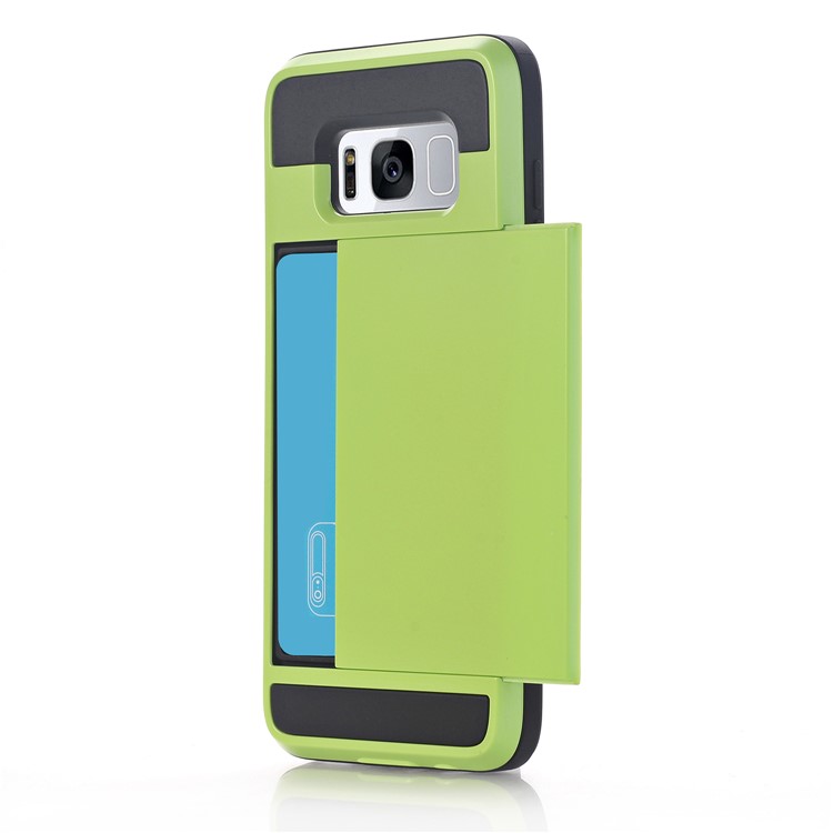 Sliding Card Holder Plastic TPU Shell Dual Guard for Samsung Galaxy S8 Plus - Green-1