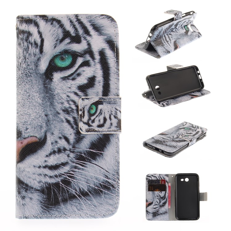 Printing Pattern Wallet Leather Case for Samsung Galaxy J5 (2017) - Tiger with Green Eye-1