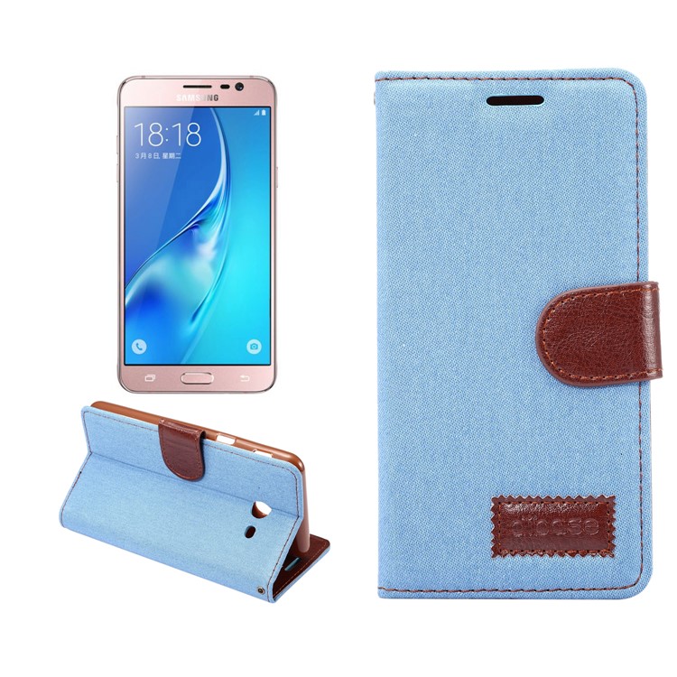 Jeans Cloth Leather Stand Card Slots Case for Samsung Galaxy J7 (2017) - Baby Blue-1