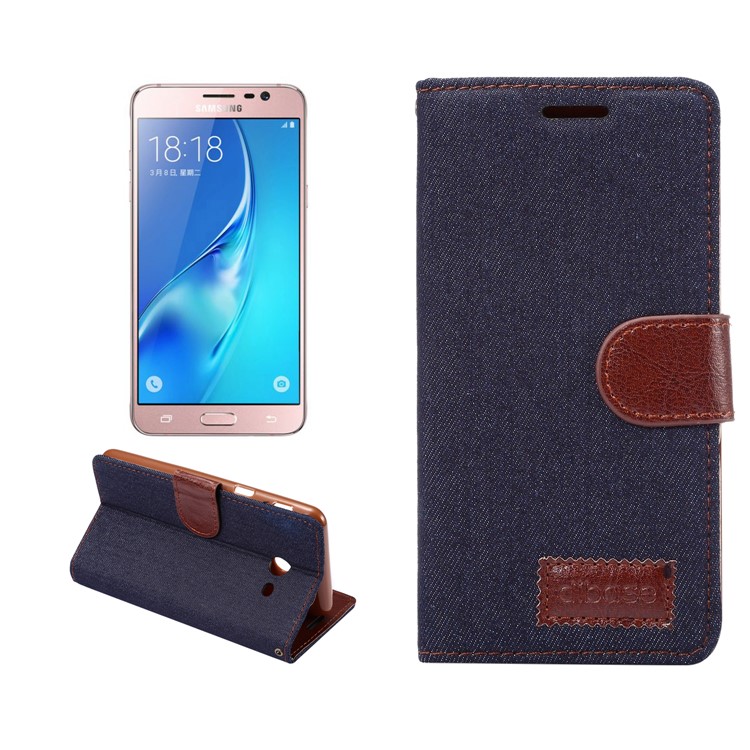 Jeans Cloth Leather Phone Shell with Card Slots for Samsung Galaxy J7 (2017) - Black Blue-1