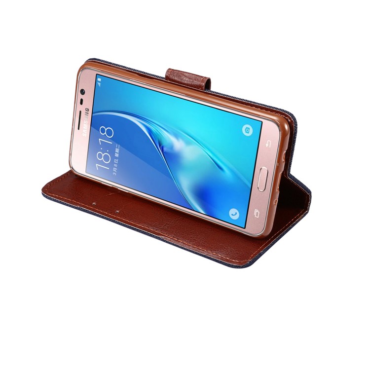 Jeans Cloth Leather Phone Shell with Card Slots for Samsung Galaxy J7 (2017) - Black Blue-7