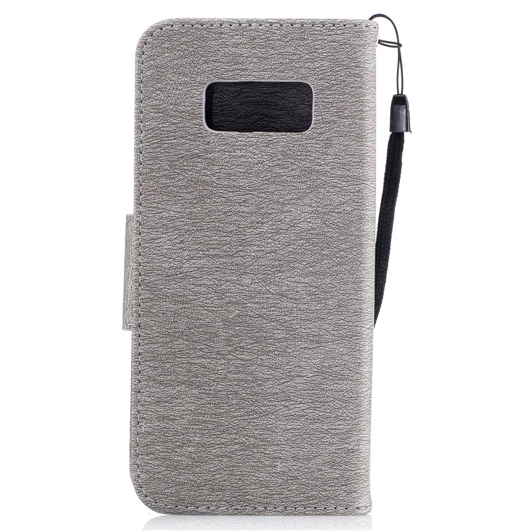 Butterfly Flower Imprinted Leather Cover with Lanyard for Samsung Galaxy S8 G950 - Grey-3