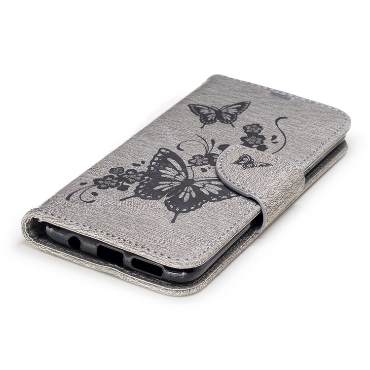 Butterfly Flower Imprinted Leather Cover with Lanyard for Samsung Galaxy S8 G950 - Grey-6