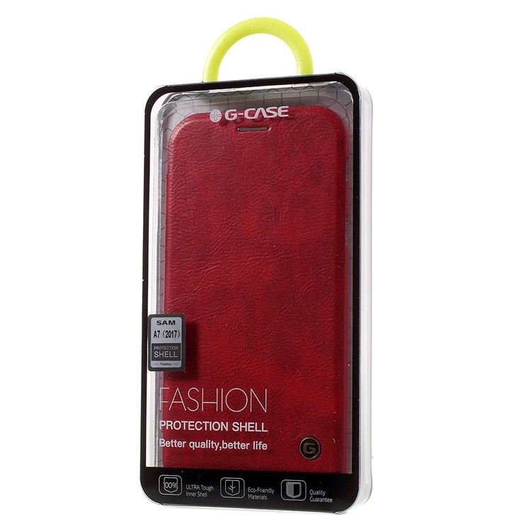 G-CASE Business Series Leather Mobile Shell with Card Slot for Samsung Galaxy A7 (2017) SM-A720F - Red-6