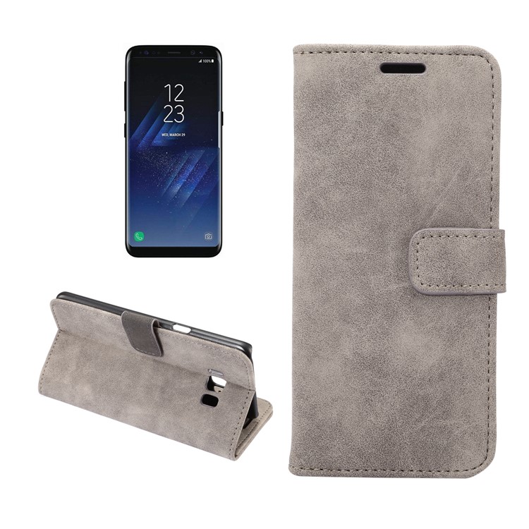 For Samsung Galaxy S8 G950 Retro Style Leather Wallet Cellphone Case - Grey-1