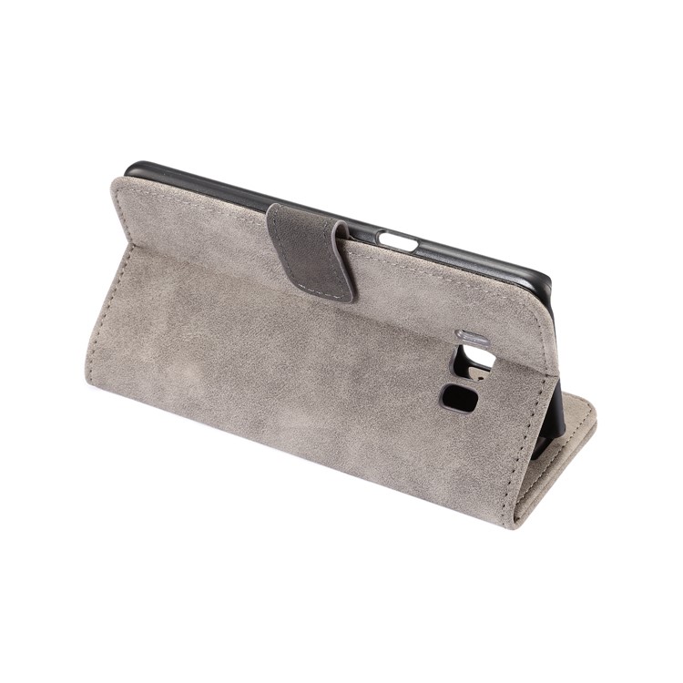 For Samsung Galaxy S8 G950 Retro Style Leather Wallet Cellphone Case - Grey-4