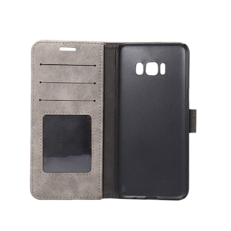 For Samsung Galaxy S8 G950 Retro Style Leather Wallet Cellphone Case - Grey-6