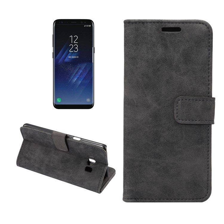Retro Style Leather Wallet Case Stand for Samsung Galaxy S8 Plus G955 - Black-1