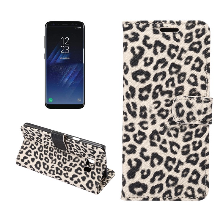Leopard Pattern Leather Magnetic Wallet Cover for Samsung Galaxy S8 G950 - Grey-1