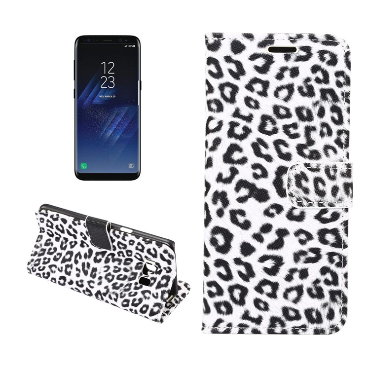Leopard Pattern Leather Wallet Mobile Case for Samsung Galaxy S8 Plus G955 - White-1