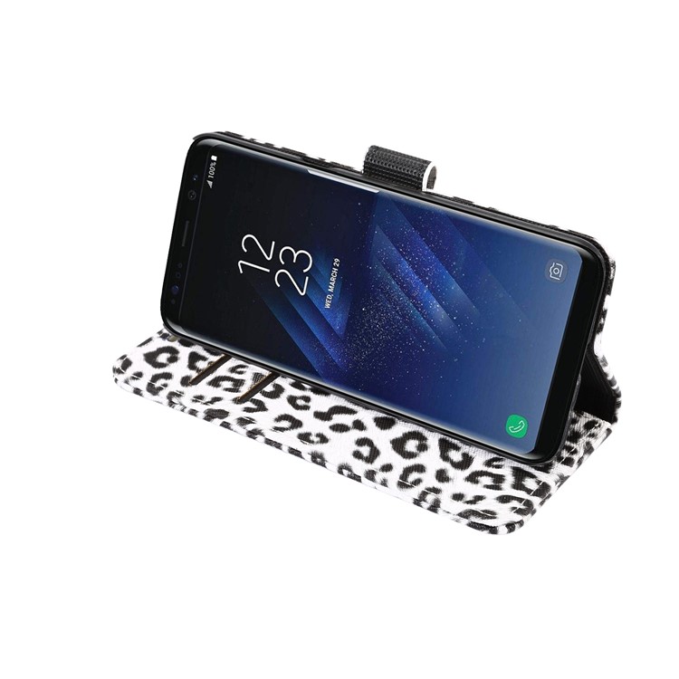 Leopard Pattern Leather Wallet Mobile Case for Samsung Galaxy S8 Plus G955 - White-6
