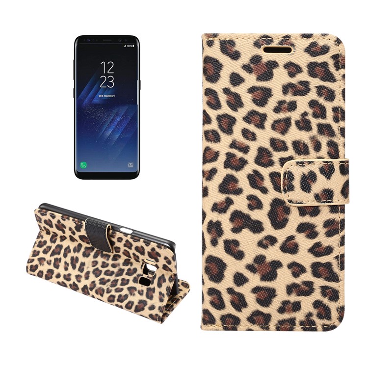Leopard Pattern Leather Magnetic Wallet Shell for Samsung Galaxy S8 Plus G955 - Gold-1