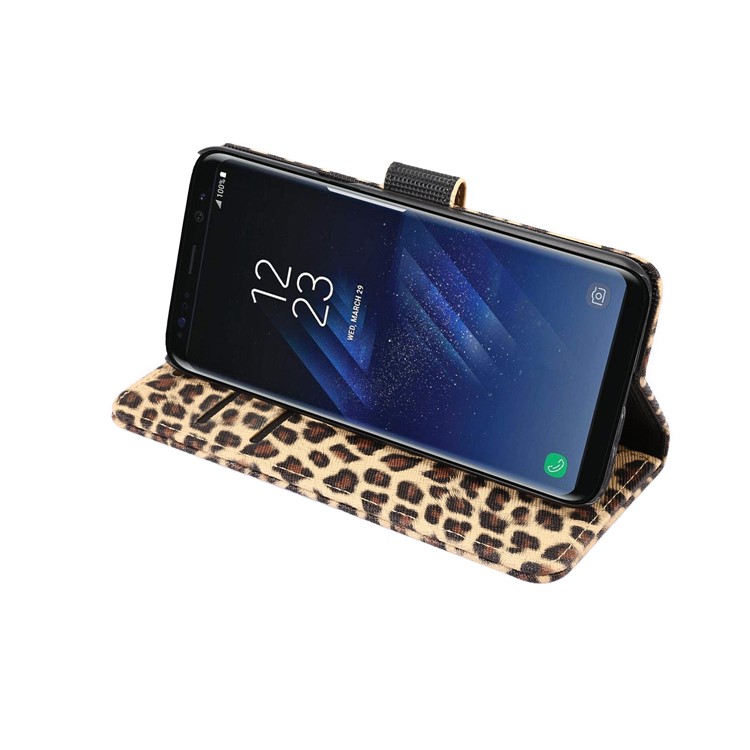 Leopard Pattern Leather Magnetic Wallet Shell for Samsung Galaxy S8 Plus G955 - Gold-6