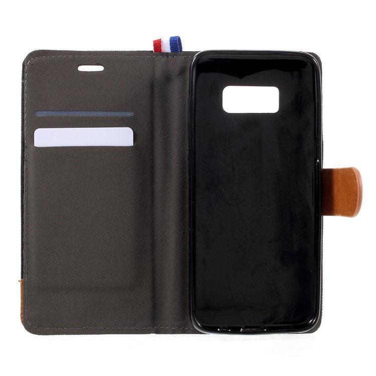 England Style Jean Cloth Leather Card Holder Smartphone Case for Samsung Galaxy S8 Plus G955 - Black-5