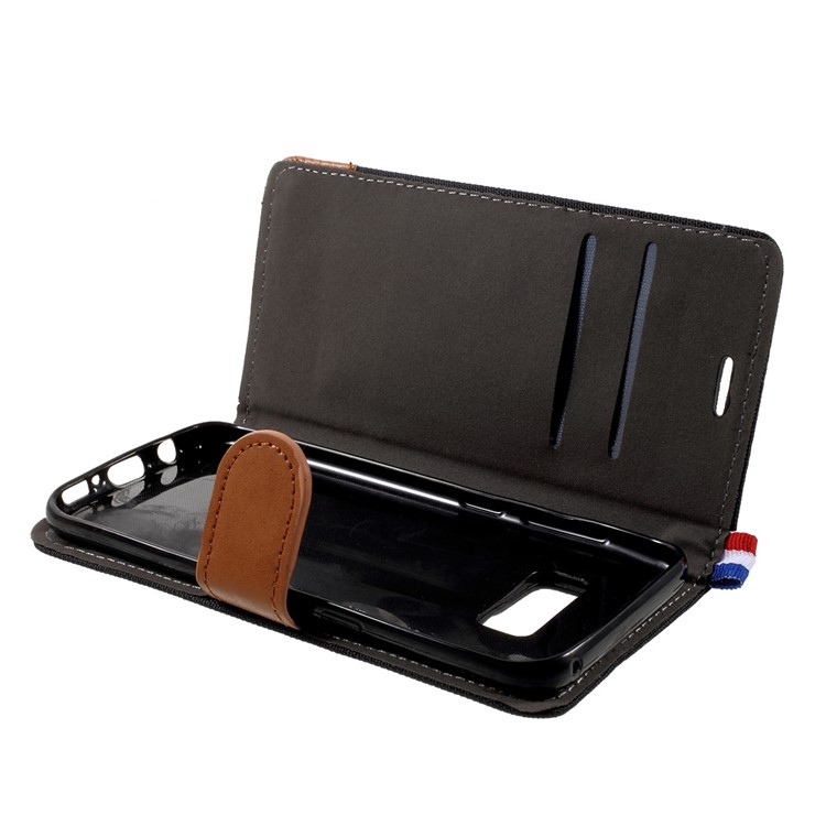 England Style Jean Cloth Leather Card Holder Smartphone Case for Samsung Galaxy S8 Plus G955 - Black-6