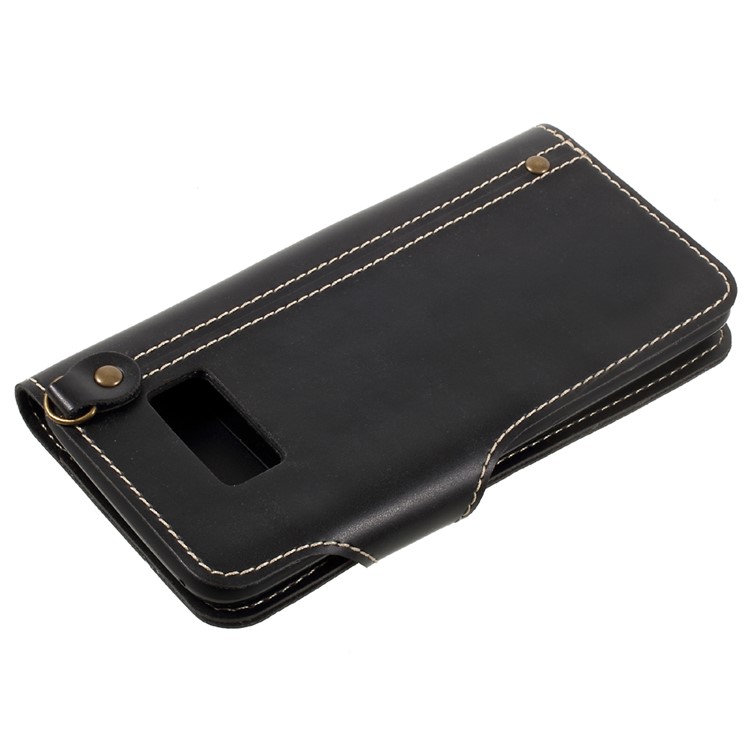 Button Closure PU Leather Wallet Folio Case with Lanyard for Samsung Galaxy S8 G950 - Black-3