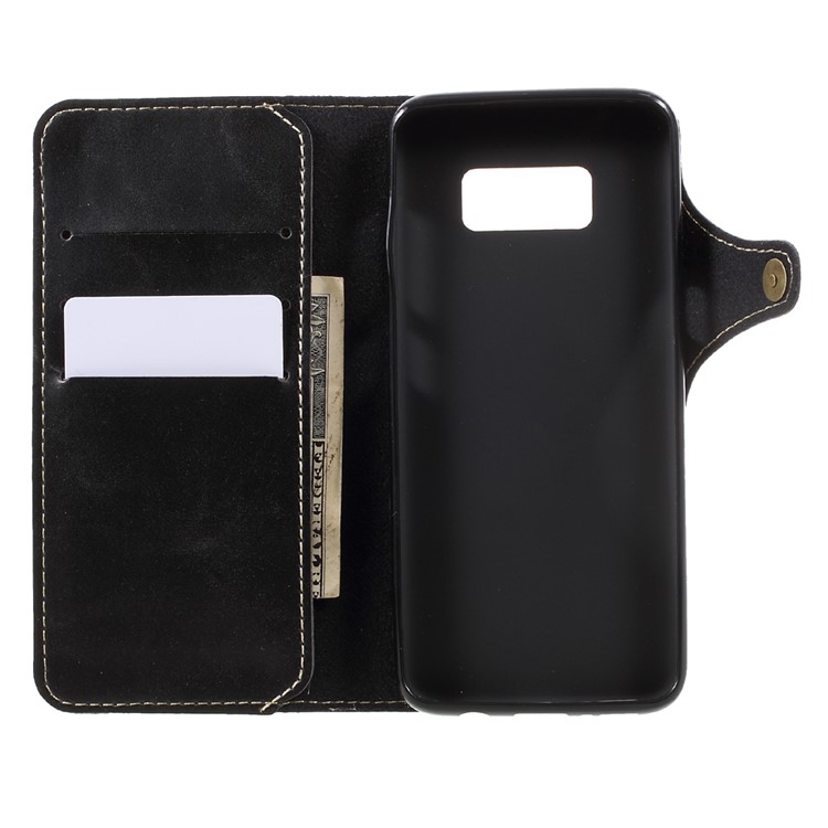 Button Closure PU Leather Wallet Folio Case with Lanyard for Samsung Galaxy S8 G950 - Black-4