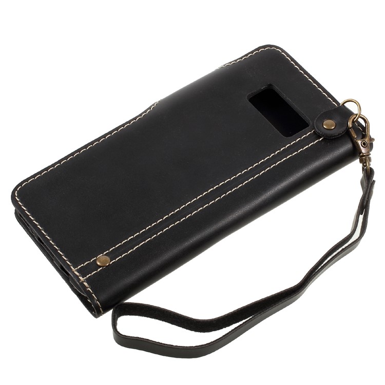 Button Closure PU Leather Wallet Folio Case with Lanyard for Samsung Galaxy S8 G950 - Black-5