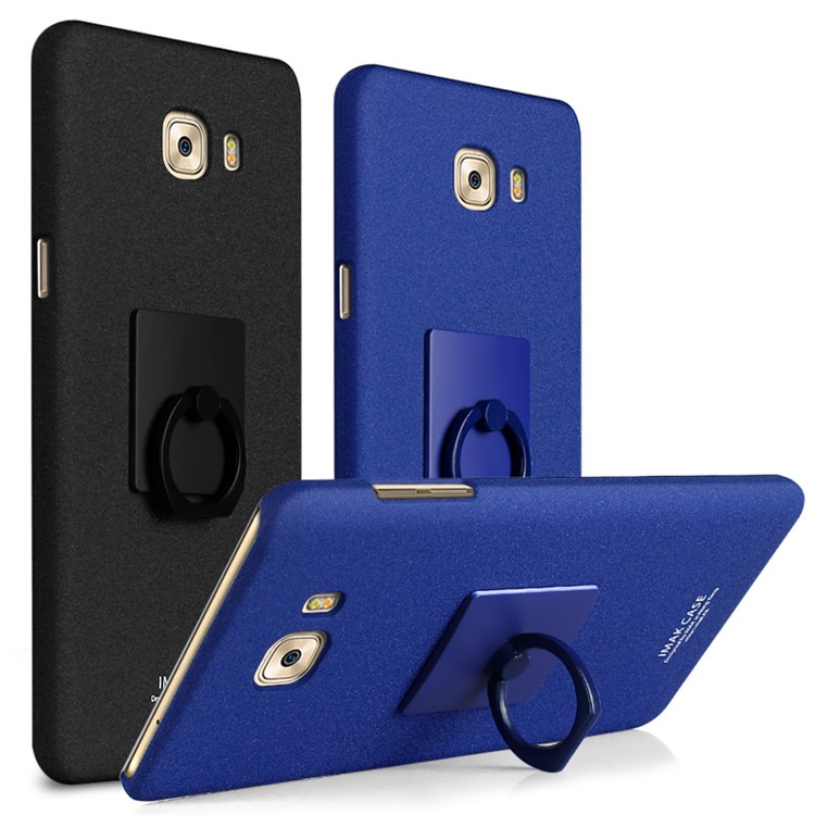 IMAK Cowboy Shell Matte PC Back Case with Ring Stand for Samsung Galaxy C7 Pro - Black-8