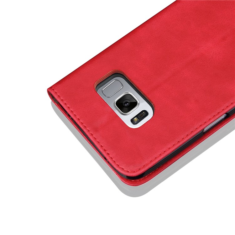 Винтажная Сумасшедшая Кожаная Подставка Для Кошелек Для Галактики Samsung S8 - Красный-3