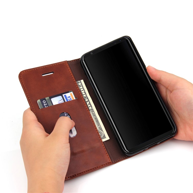 Vintage Crazy Horse Leather Magnetic Wallet Shell for Samsung Galaxy S8 - Brown-10