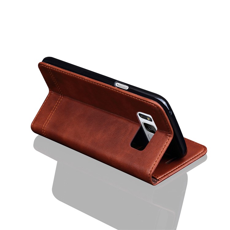 Vintage Crazy Horse Leather Magnetic Wallet Shell for Samsung Galaxy S8 - Brown-4