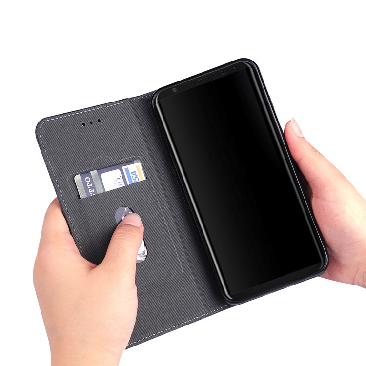 Bronze Grain PU Leather Folio Cover with Inside and Outside Card Slots for Samsung Galaxy S8 G950 - Black-11